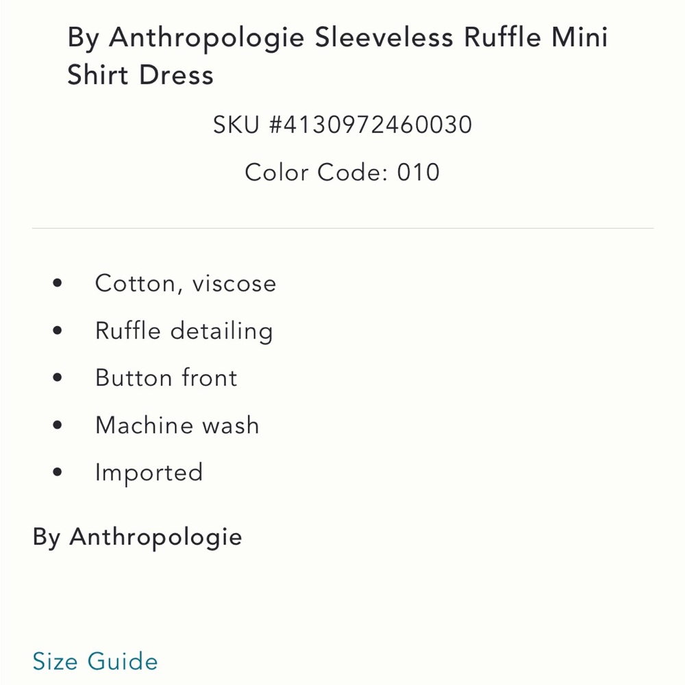 Anthropologie Sleeveless Ruffle Mini Shirt Dress - Picture 5 of 7
